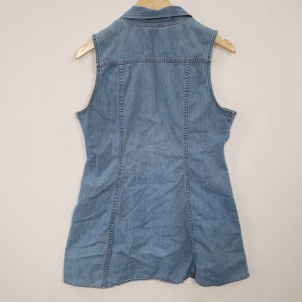 True Blue Denim Mini Dress Women 13/14 Blue Vintage 90s Zip Front Vest Grunge - Picture 2 of 5